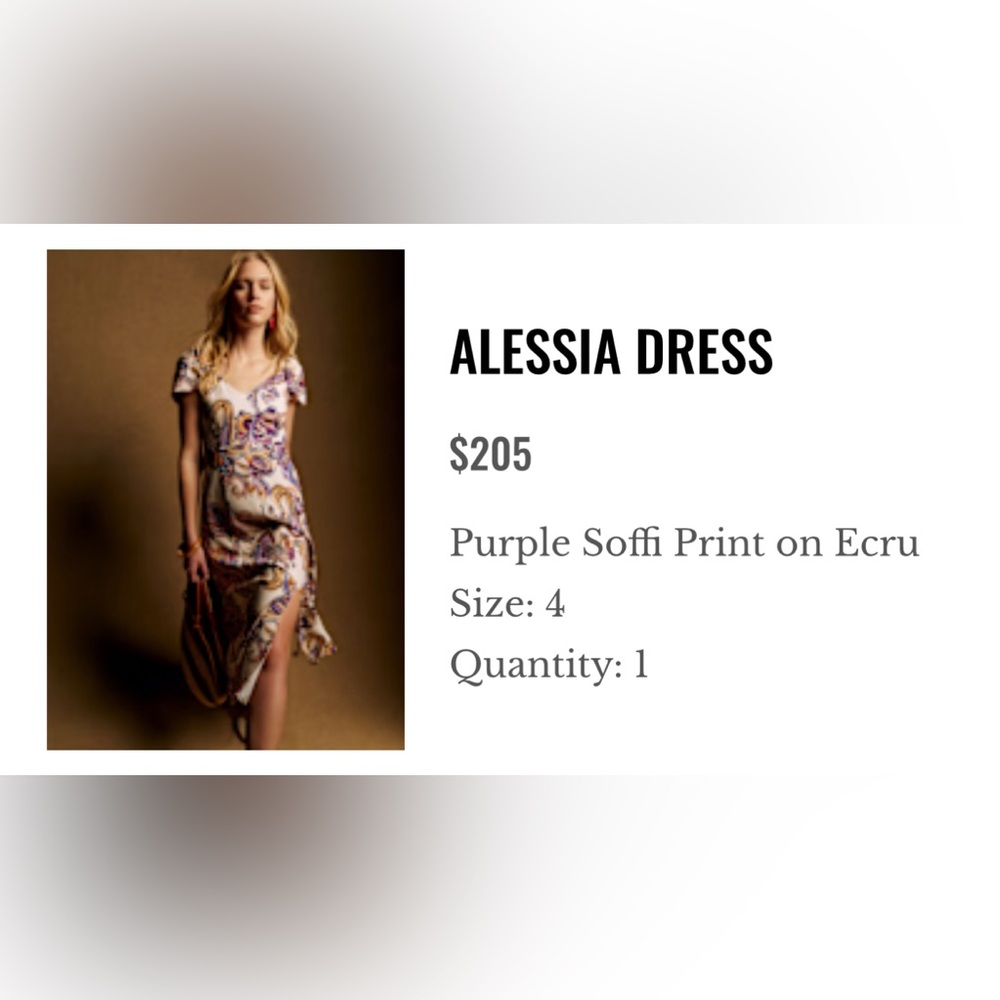 Sezane, Alessia dress, short sleeve, purple soffi print on ecru, viscose, size 4